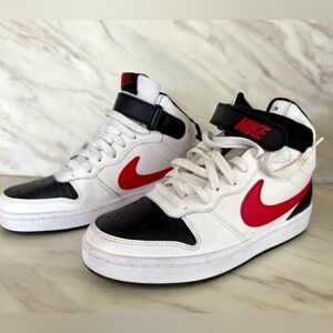 Nike Kids' White and Black Sneakers with Red Swoosh